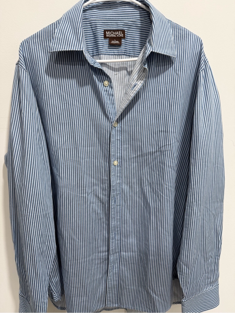 Michael Kors Light Blue and White Pinstripe Dress Shirt